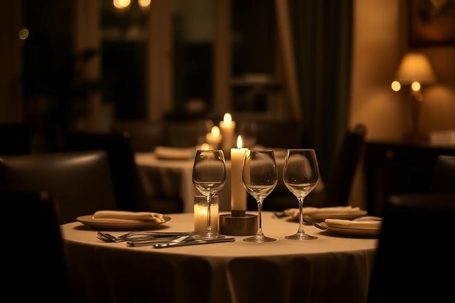 A long private dining table before service