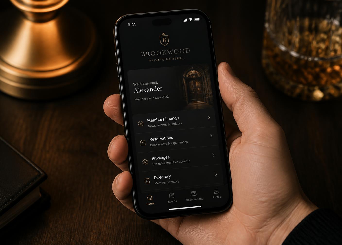 The members-only app on a phone